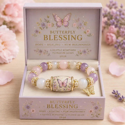 💕Love, Peace & Spring Blessings 2026 Limited Edition Bracelet with Gift Box for Women Inspirational Bee Bluebird Butterfly Bracelet Jewelry Charm Beads Wristband Elastic Stretch